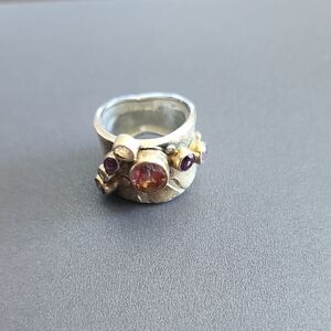 Artisan Silver and Gold Ring with Gemstones